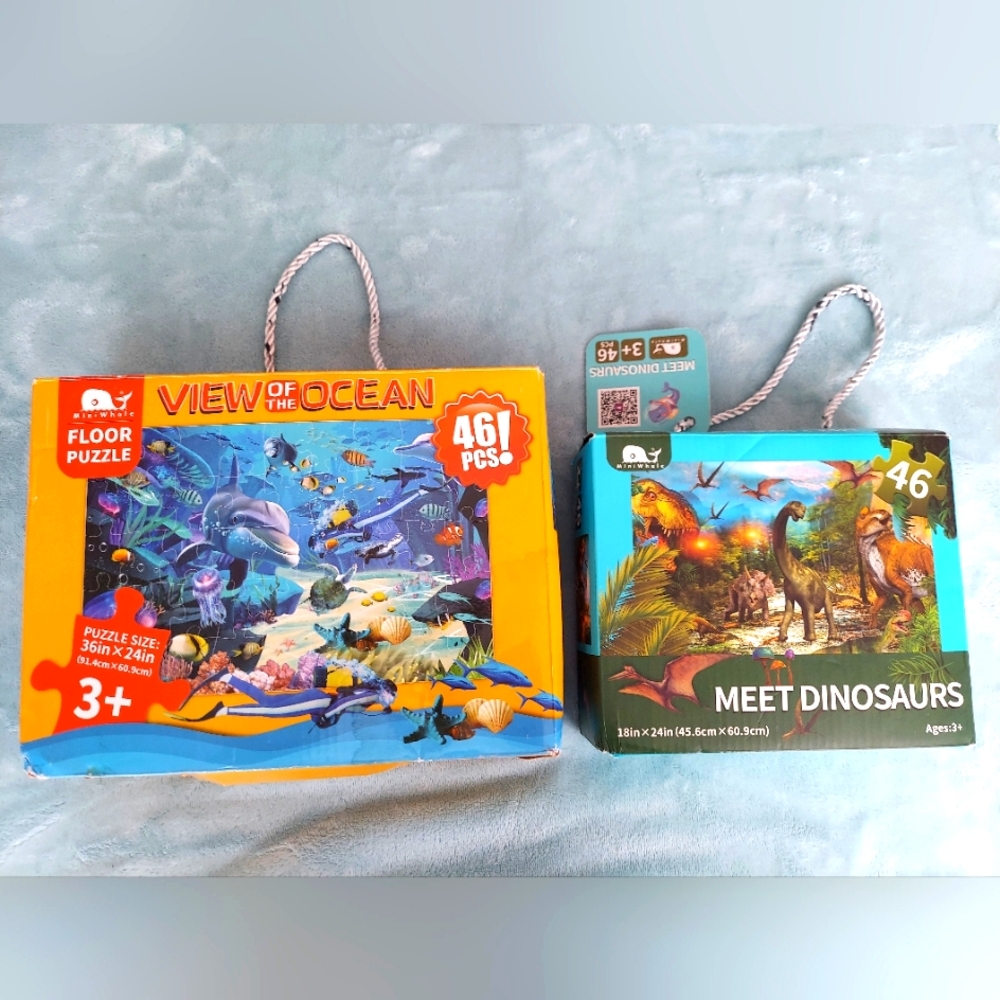 TWO Fun Floor Puzzles! - "Dinosaurs" & "Ocean" Scene (Both are DOUBLE-sided!)